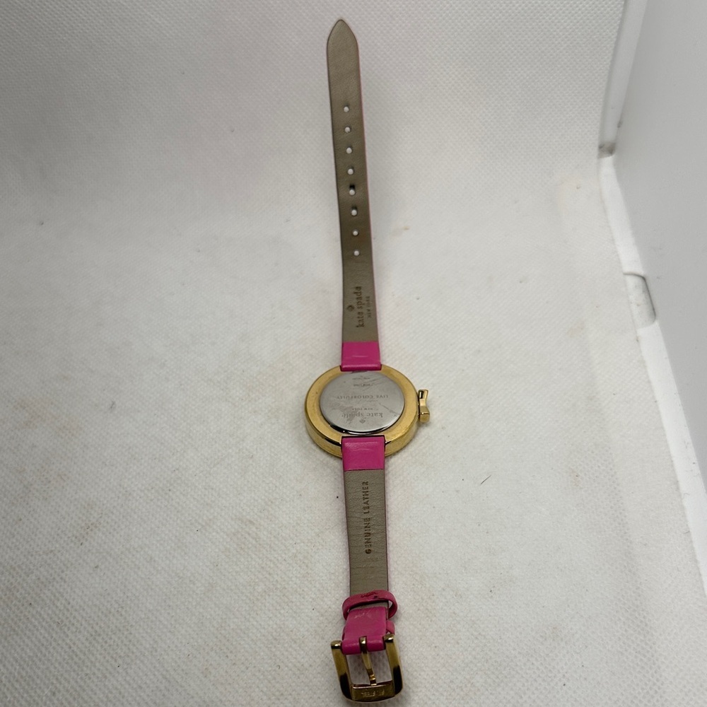 Kate Spade Park Row Watch Gold-tone Case Mother of Pearl Dial Pink Leather Band - Picture 4 of 10